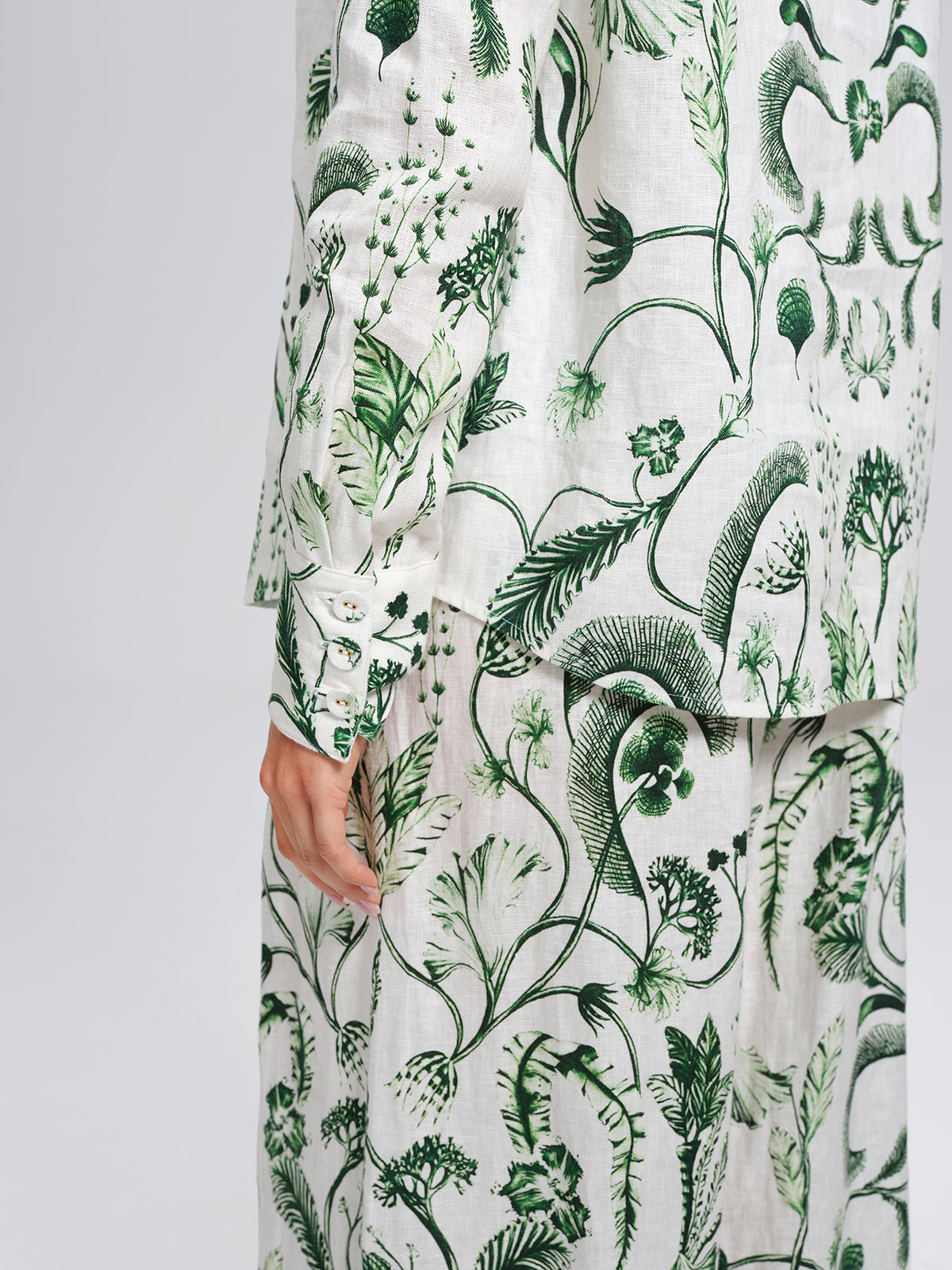 100% Linen Hand Painted Greenery Print Shirt