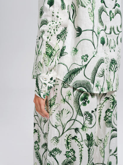 100% Linen Hand Painted Greenery Print Shirt