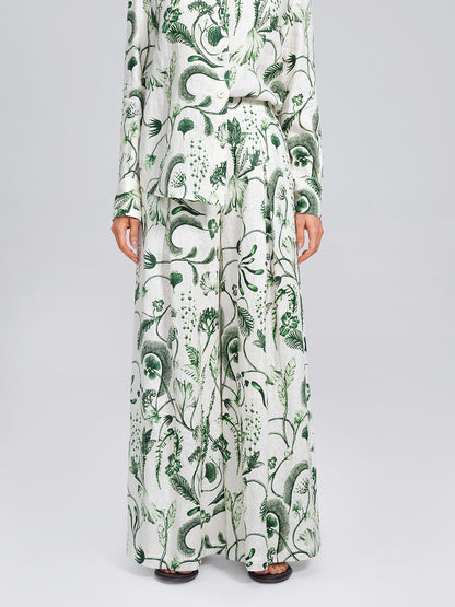 100% Linen Vintage Greenery Print Pants