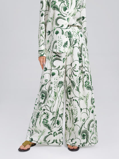 100% Linen Vintage Greenery Print Pants