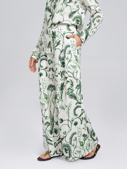 100% Linen Vintage Greenery Print Pants