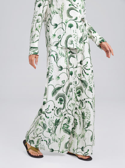 100% Linen Vintage Greenery Print Pants