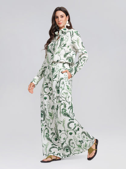 100% Linen Hand Painted Greenery Print Shirt
