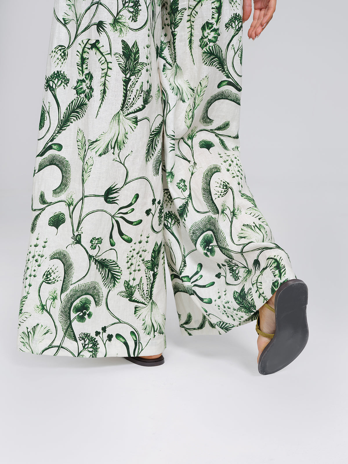 100% Linen Vintage Greenery Print Pants