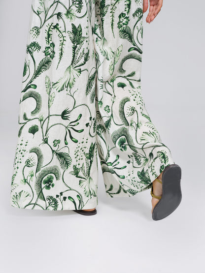 100% Linen Vintage Greenery Print Pants