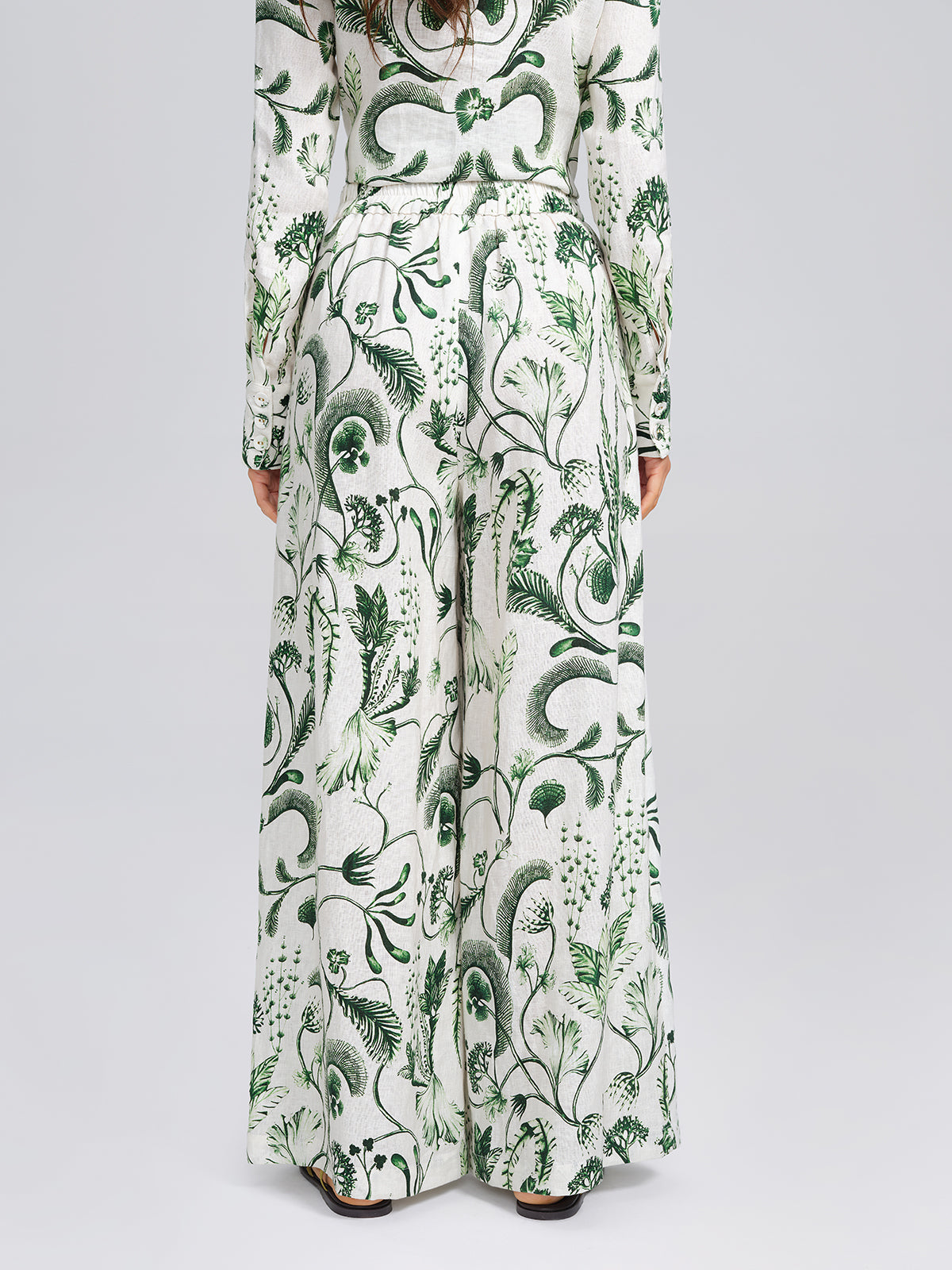 100% Linen Vintage Greenery Print Pants