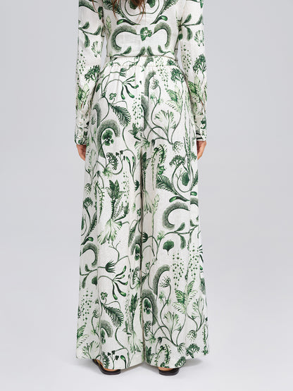 100% Linen Vintage Greenery Print Pants