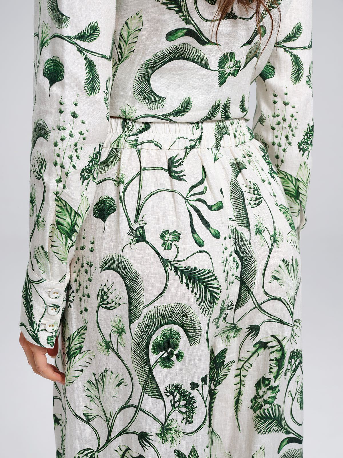 100% Linen Vintage Greenery Print Pants