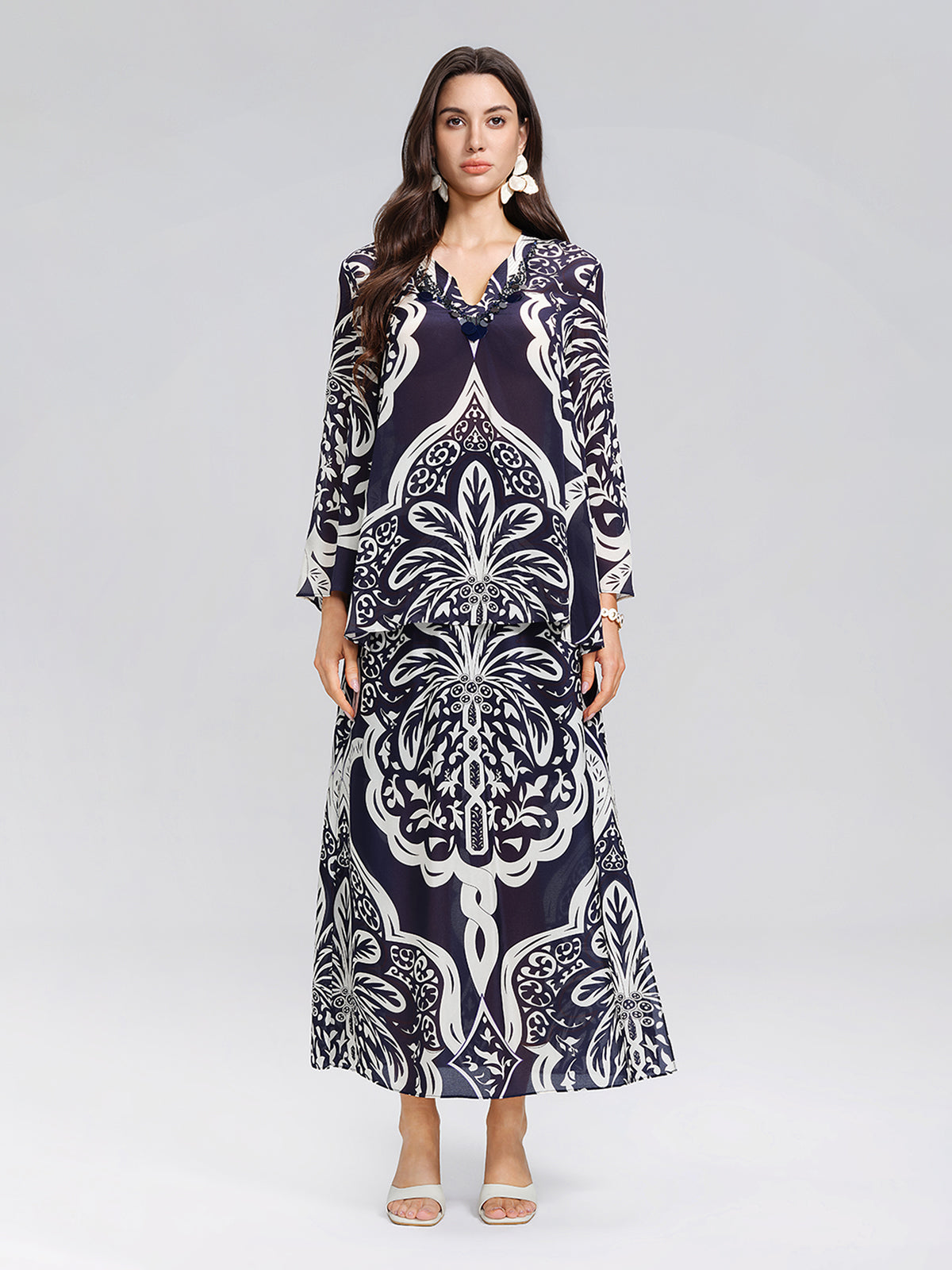 100% Silk Beaded Ethnic Paisley Print Blouse