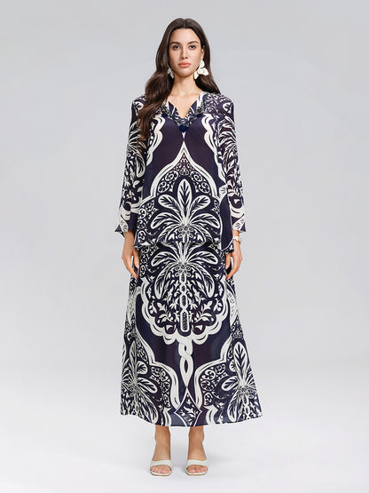 100% Silk Beaded Ethnic Paisley Print Blouse