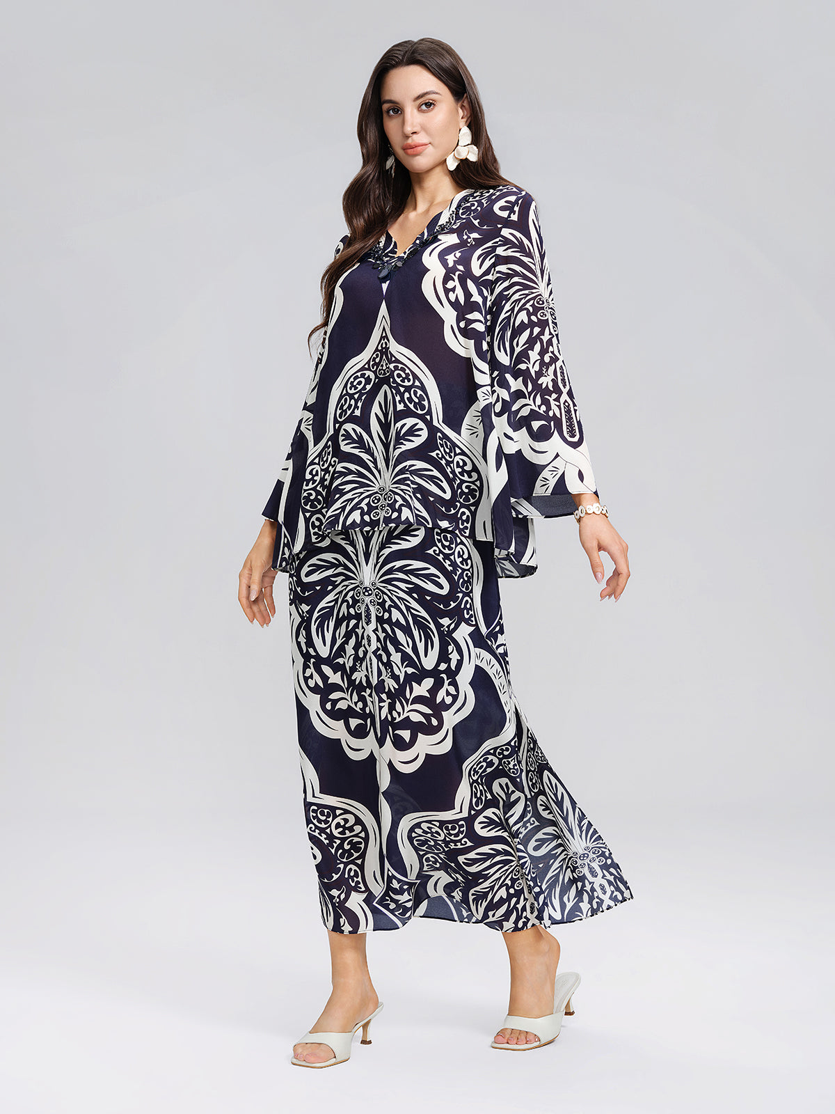 100% Silk Beaded Ethnic Paisley Print Blouse