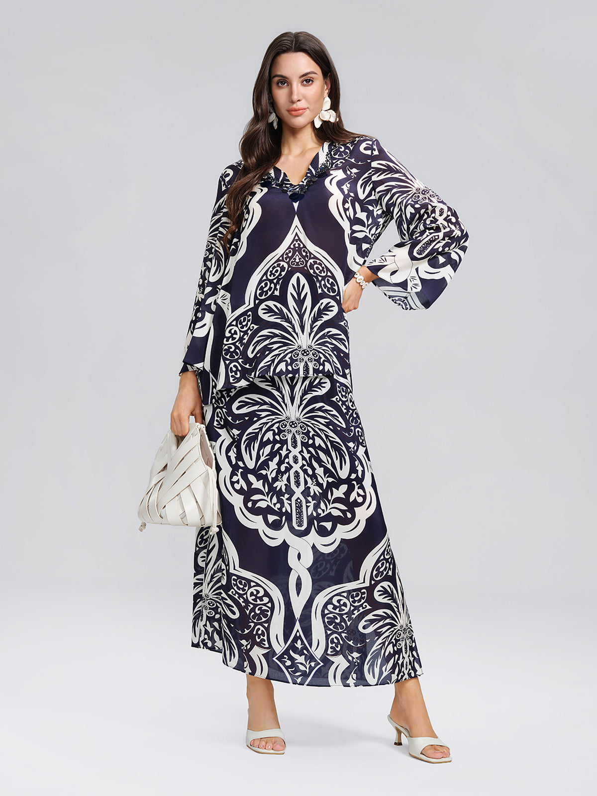 100% Silk Beaded Ethnic Paisley Print Blouse