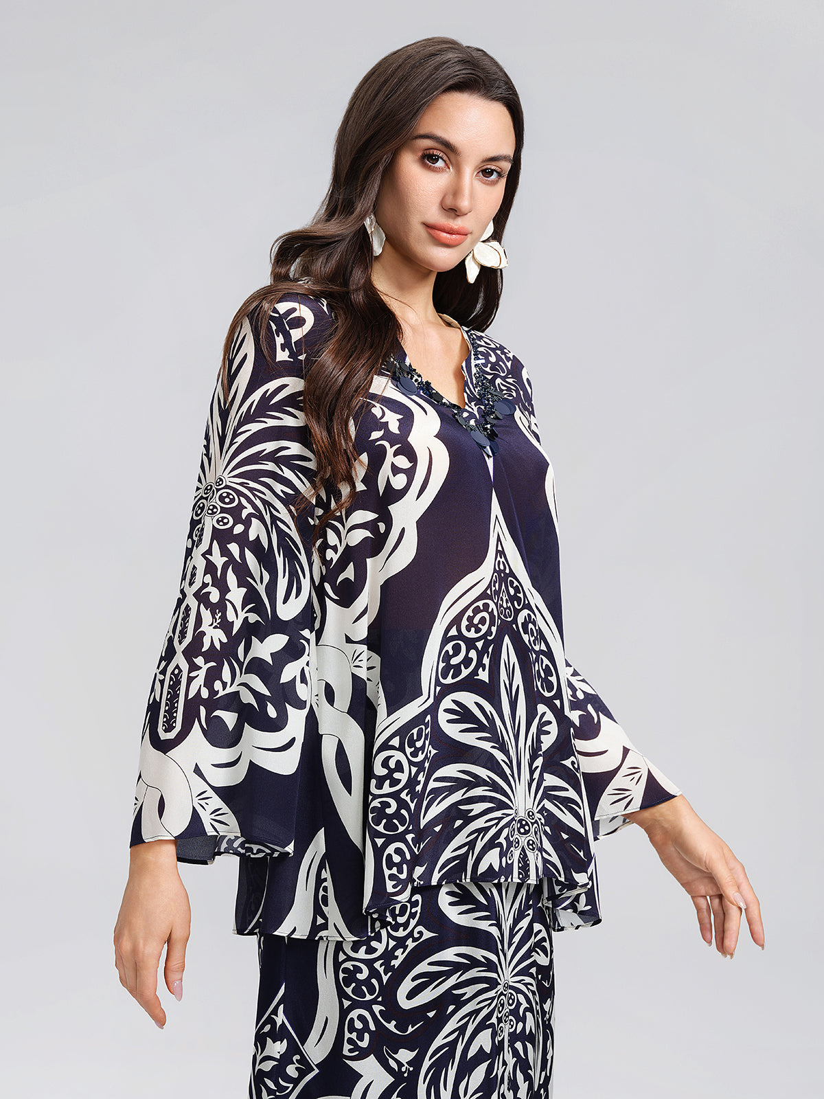 100% Silk Beaded Ethnic Paisley Print Blouse