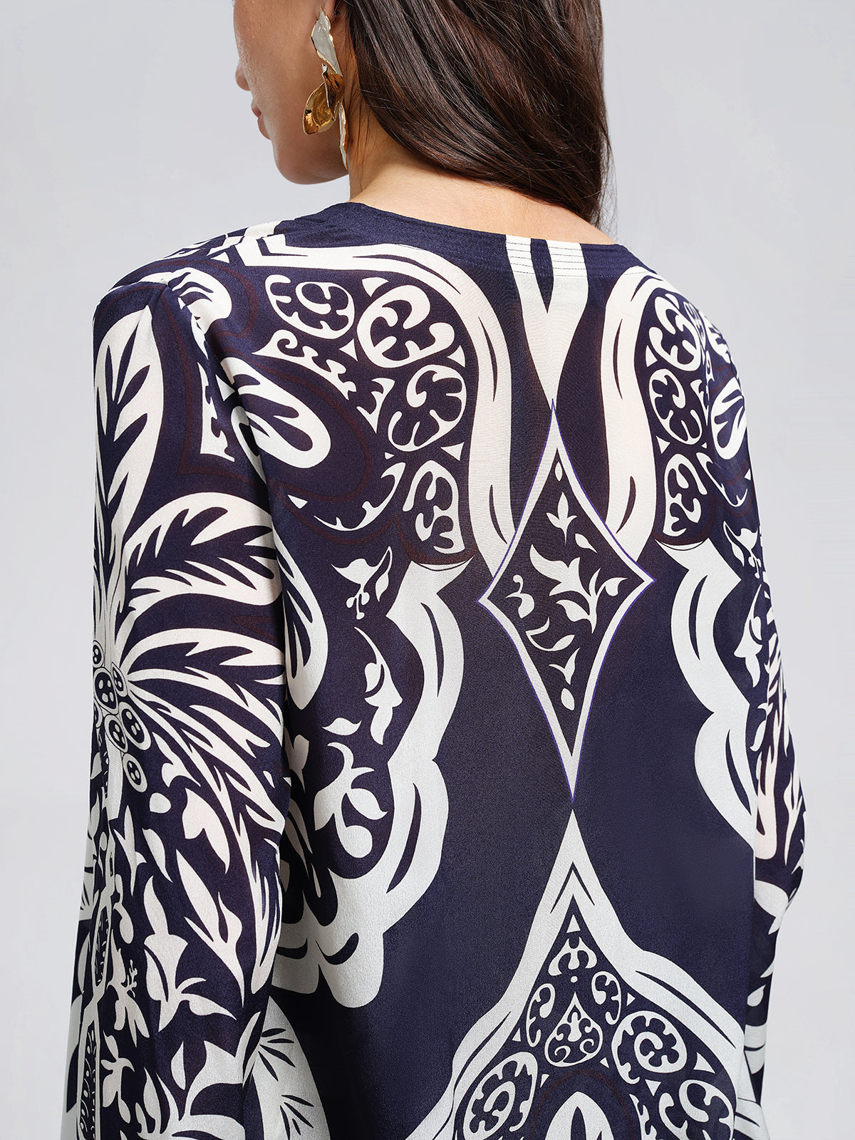 100% Silk Beaded Ethnic Paisley Print Blouse
