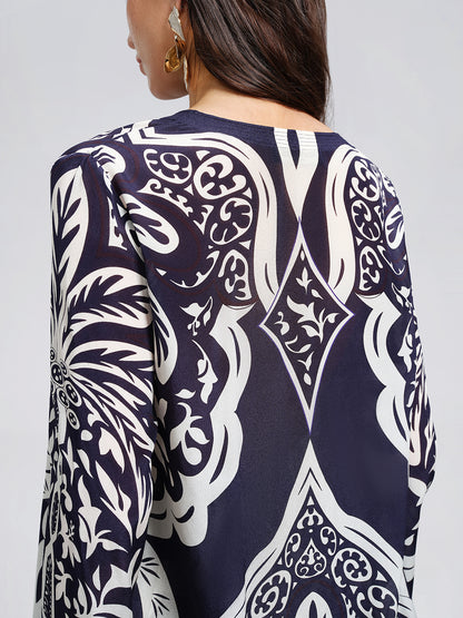 100% Silk Beaded Ethnic Paisley Print Blouse
