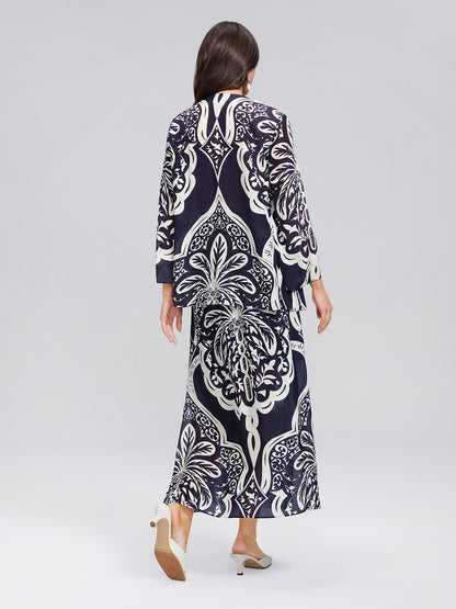 Silk Ethnic-Inspired Paisley Print Elastic Waist Skirt