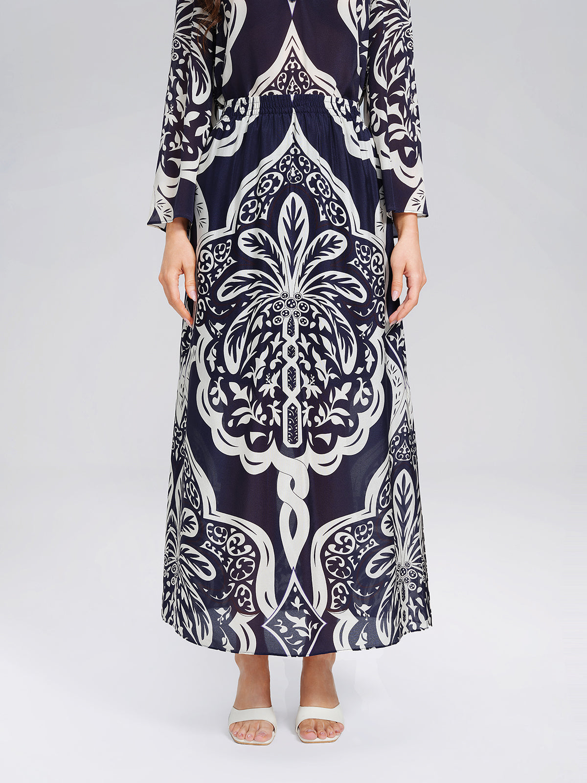 Silk Ethnic-Inspired Paisley Print Elastic Waist Skirt