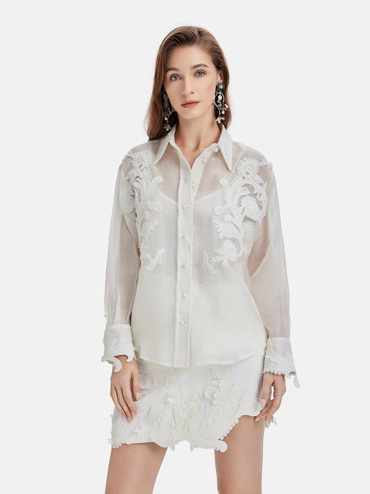 Baroque Handmade 3D Embroidered Beaded Shirt