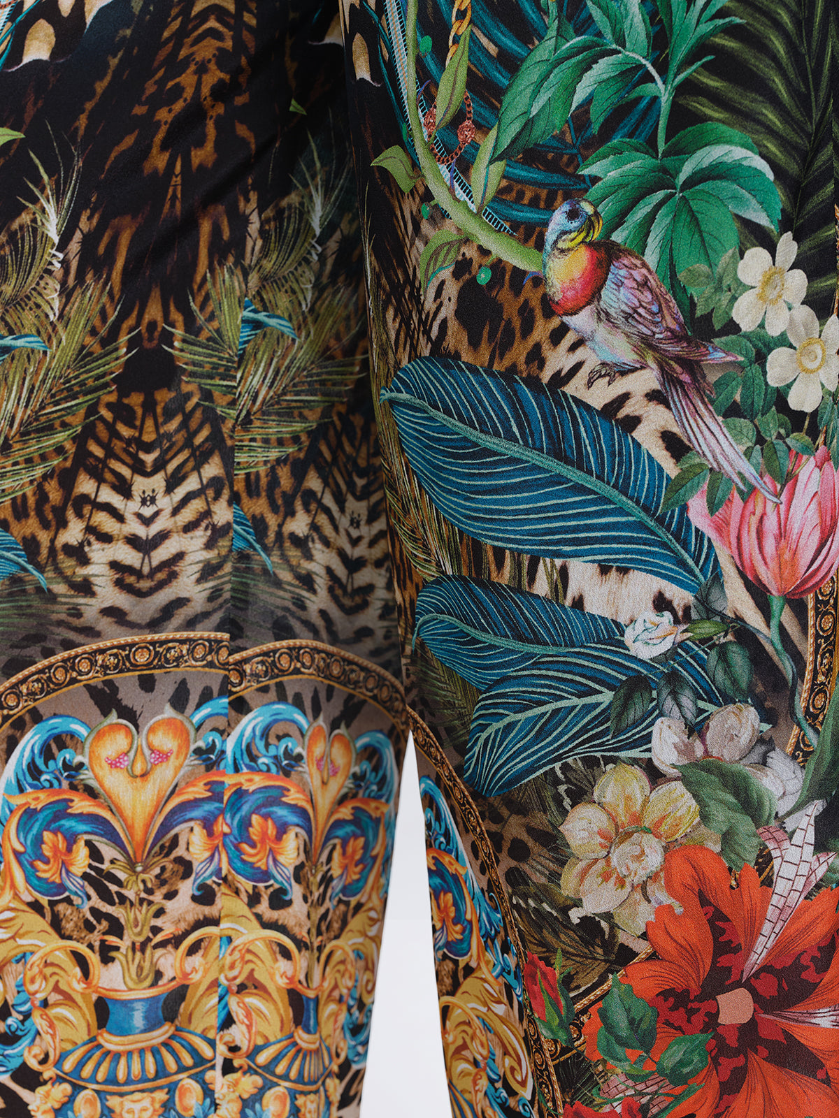 100% Silk Leopard Floral Wide Leg Pants