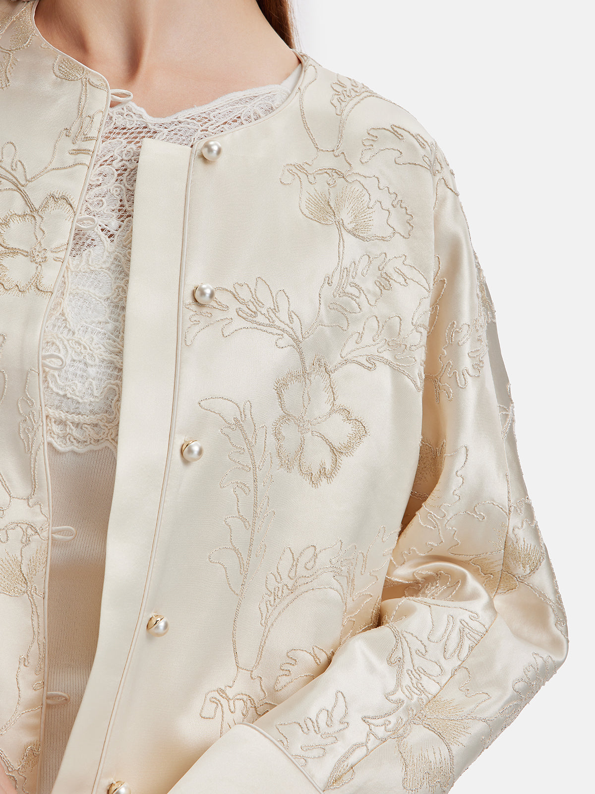 Hand-stitched Floral Satin Blouse