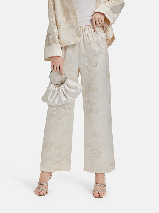 Hand-stitched Floral Satin Pants