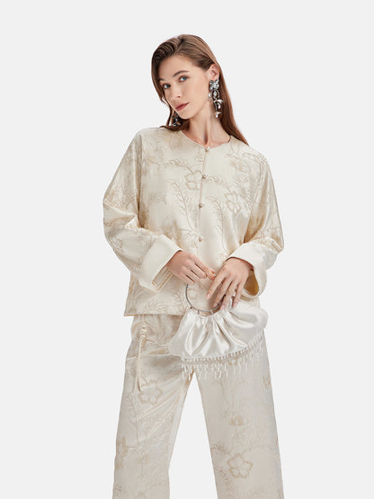 Hand-stitched Floral Satin Blouse