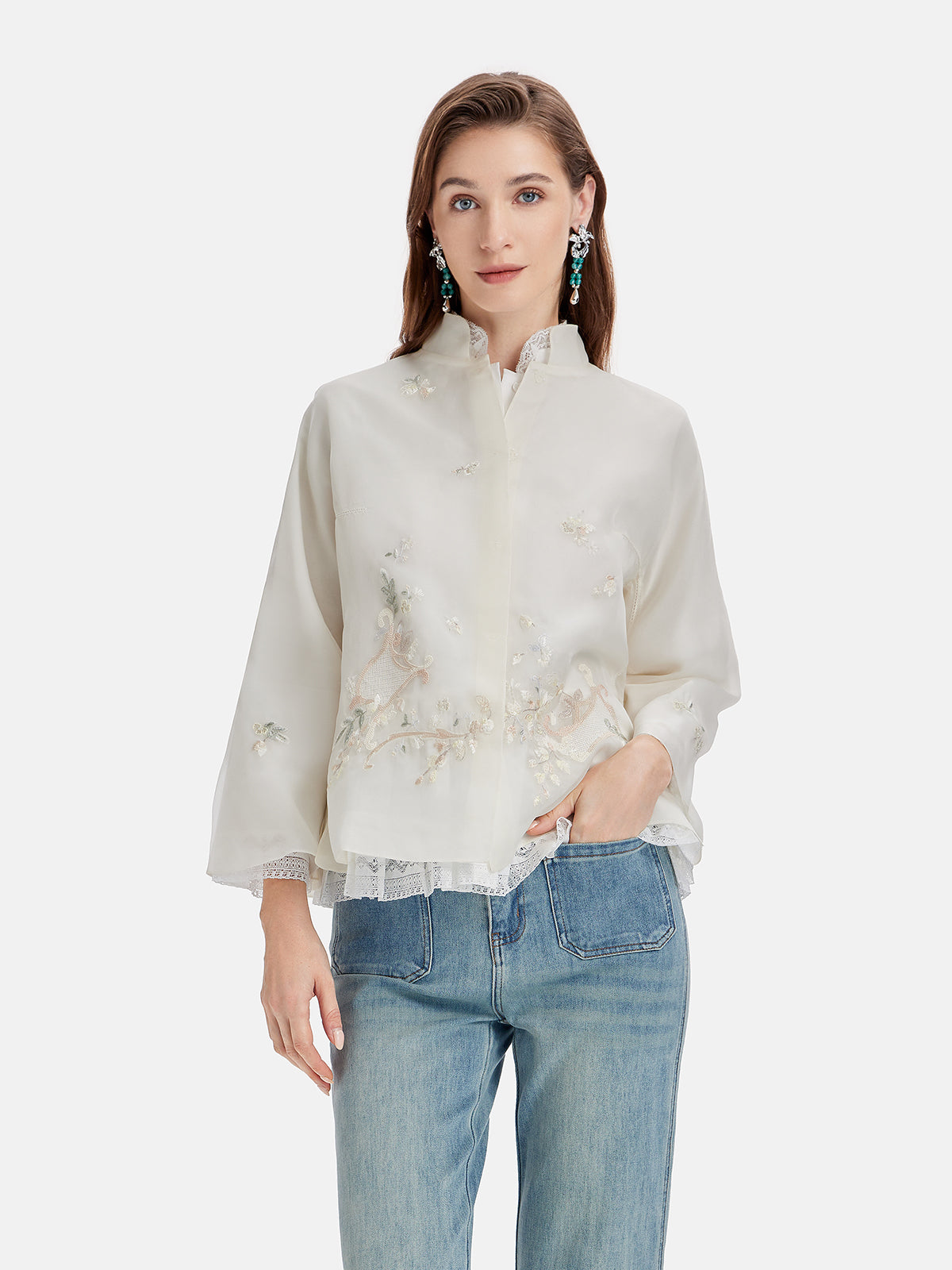 Silk Embroidered Oriental Two-Piece Top