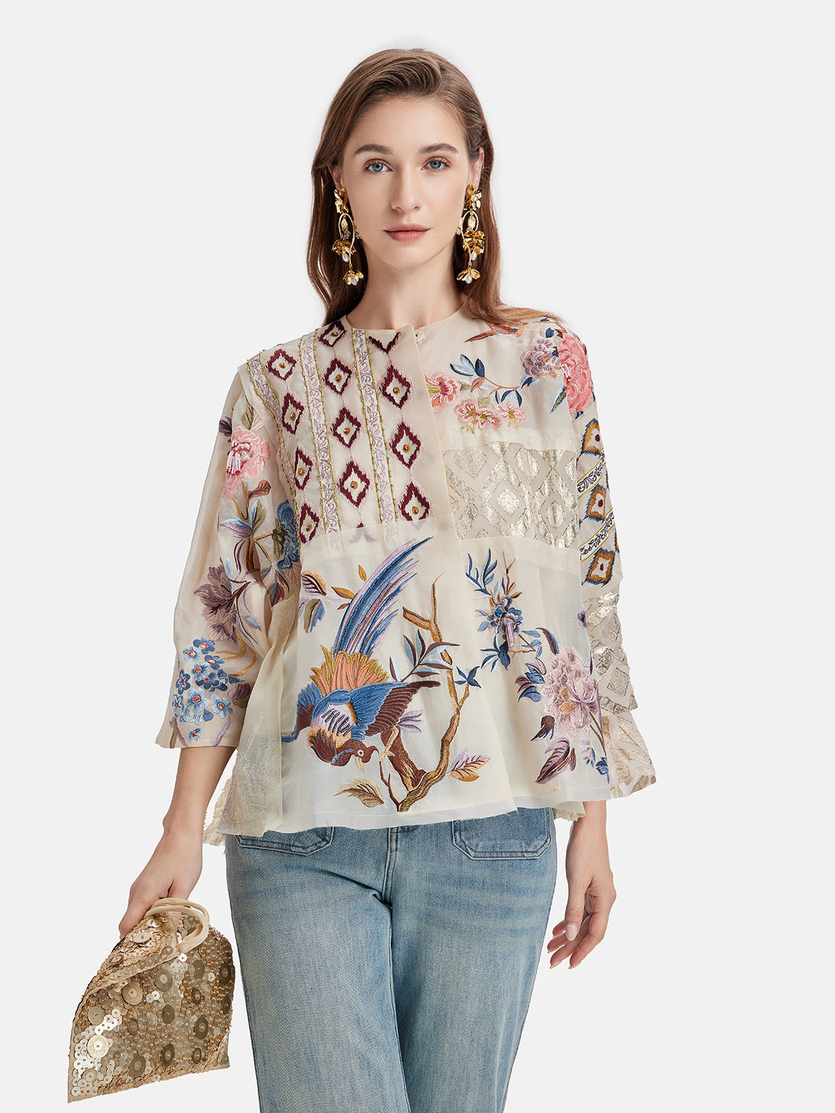 Handmade Detailed Embroidered Silk Blouse