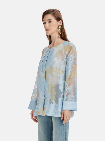 Silk Jacquard Embroidered Cardigan