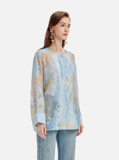 Silk Jacquard Embroidered Cardigan