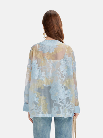 Silk Jacquard Embroidered Cardigan