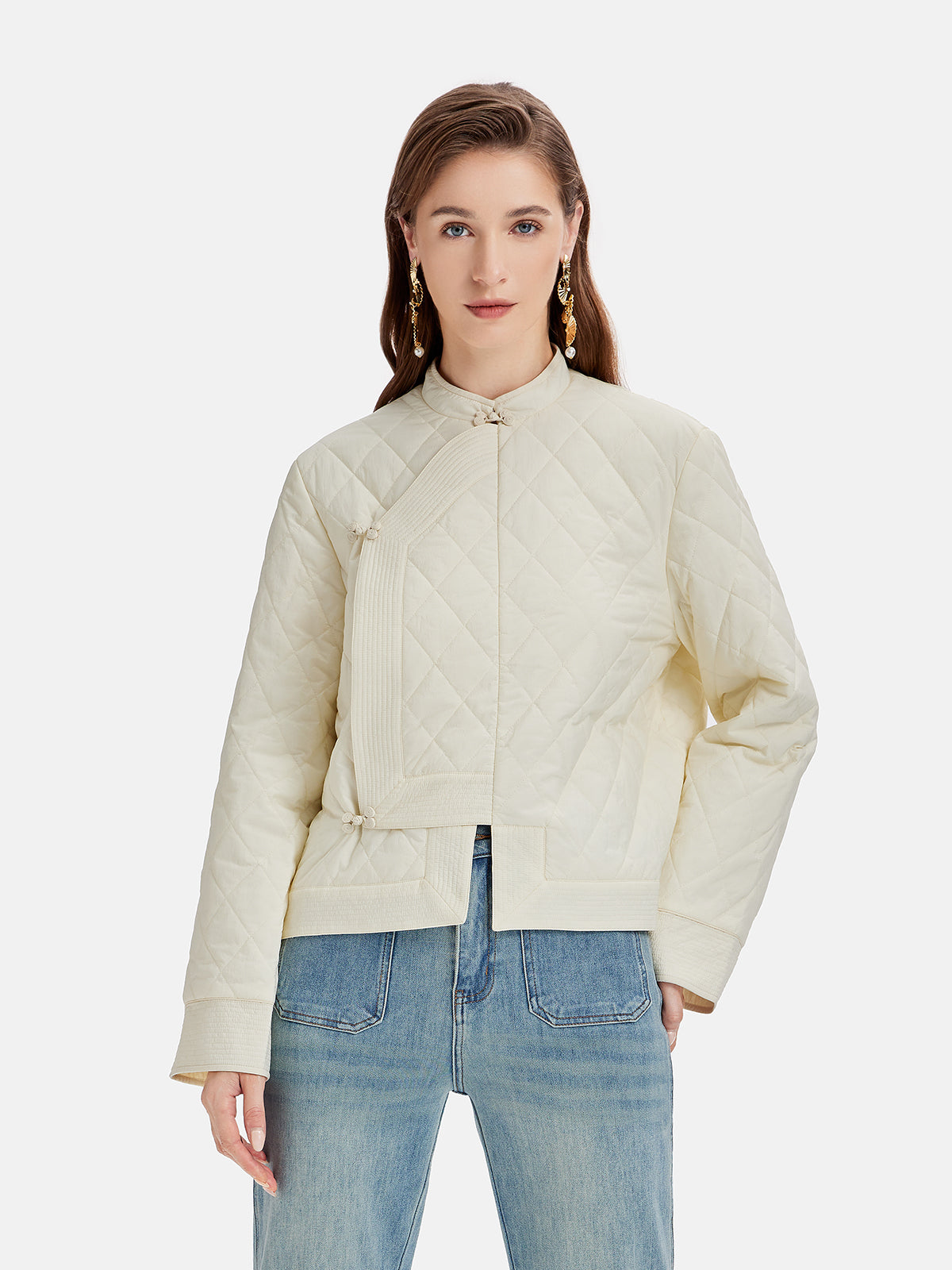 Minimalist Grid Button Padded Jacket