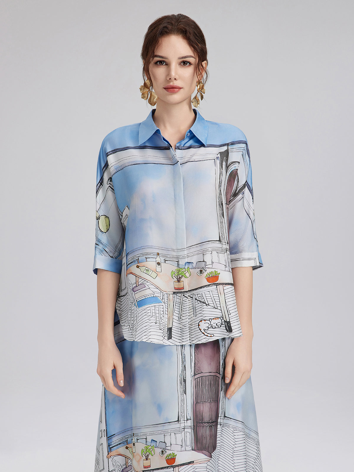 Final Sale | Silk Twill Printed Shirt (100% Silk)