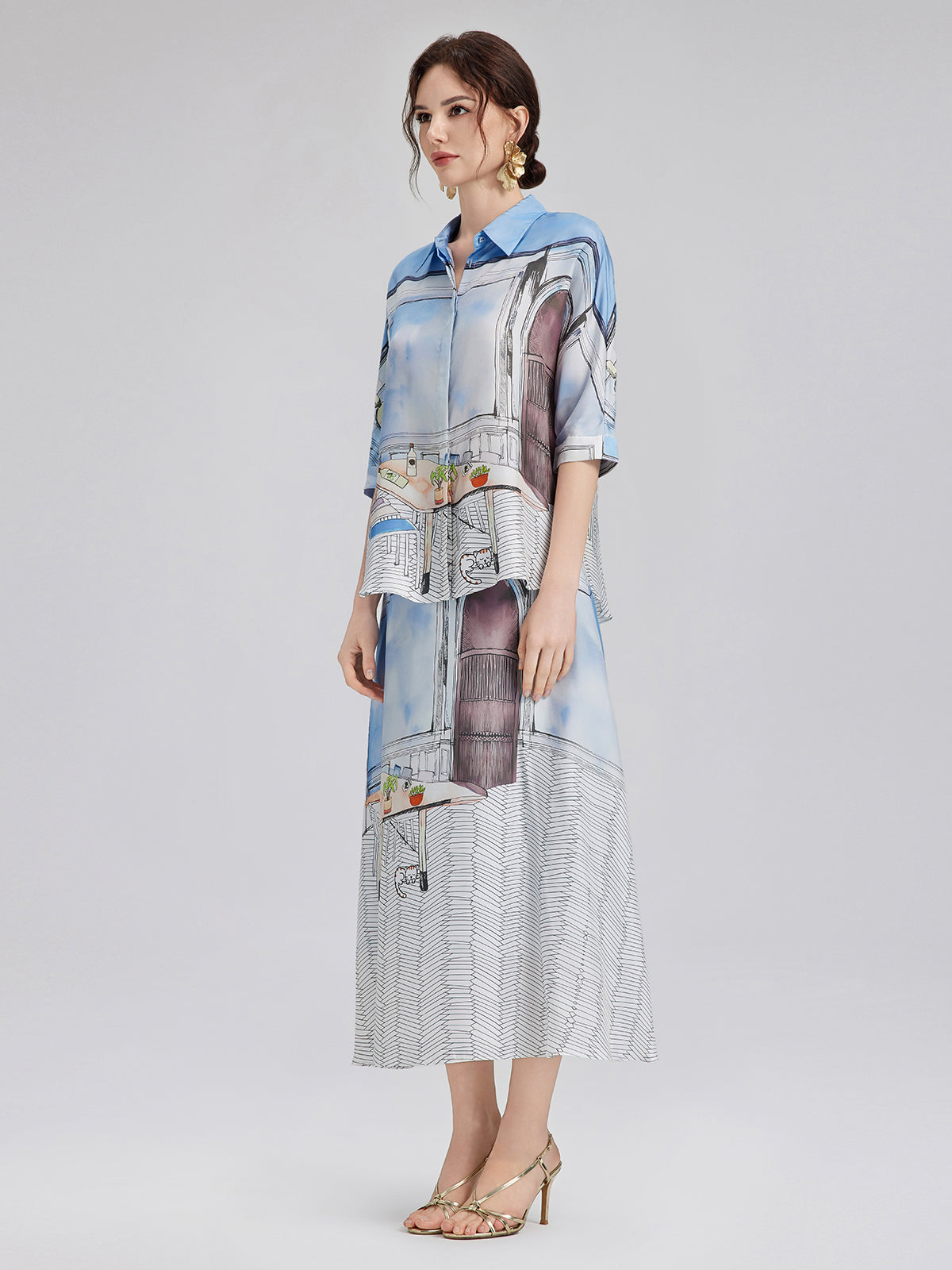 Final Sale | Silk Twill Printed Shirt (100% Silk)