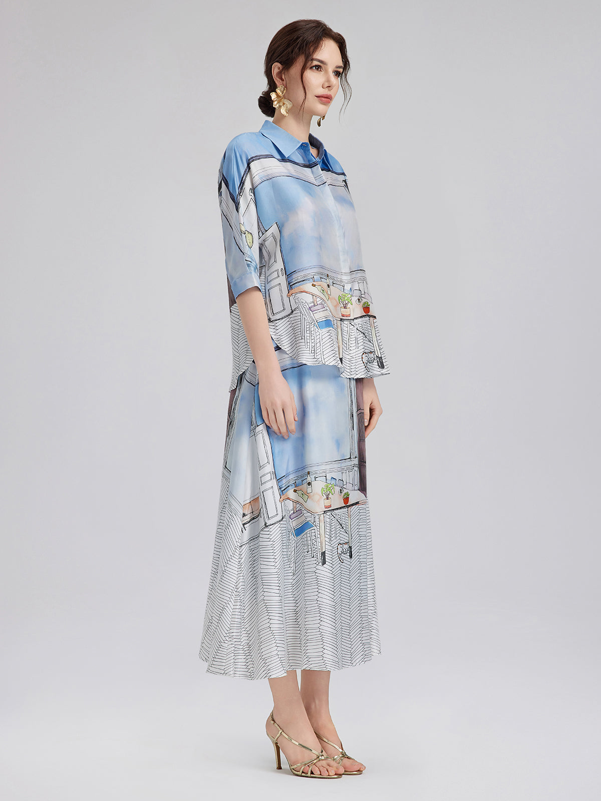 Final Sale | Silk Twill Printed Shirt (100% Silk)