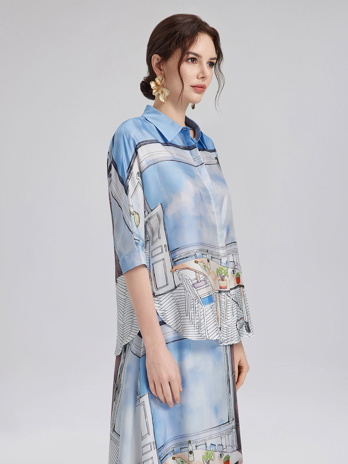 Final Sale | Silk Twill Printed Shirt (100% Silk)
