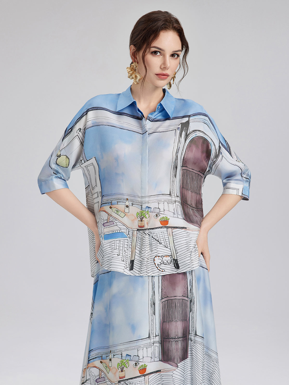 Final Sale | Silk Twill Printed Shirt (100% Silk)