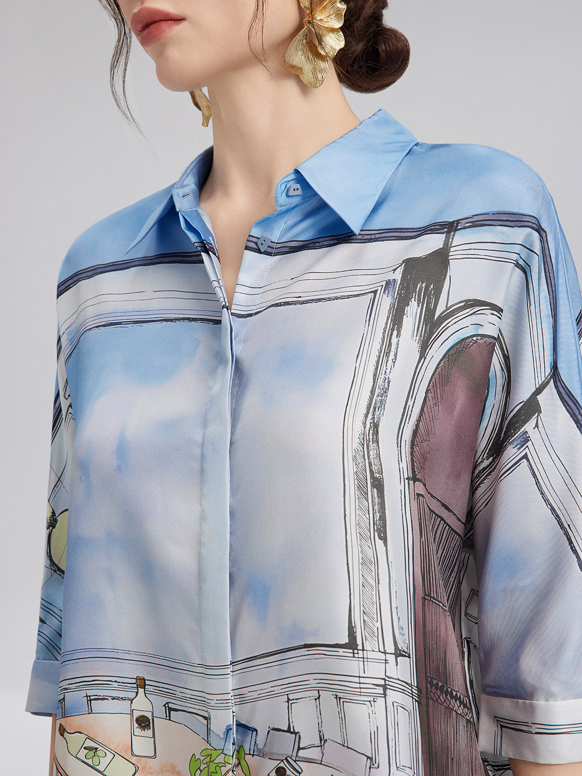 Final Sale | Silk Twill Printed Shirt (100% Silk)