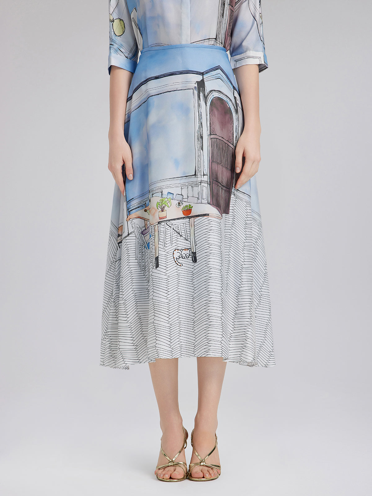 Final Sale | Silk Twill Printed Skirt (100% Silk)