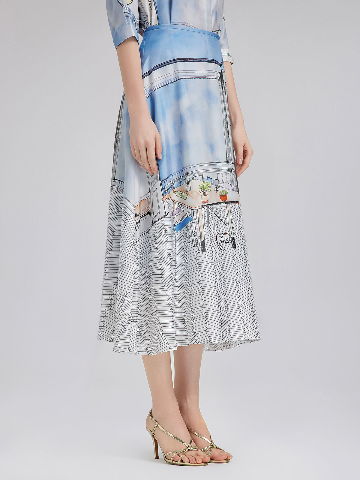 Final Sale | Silk Twill Printed Skirt (100% Silk)