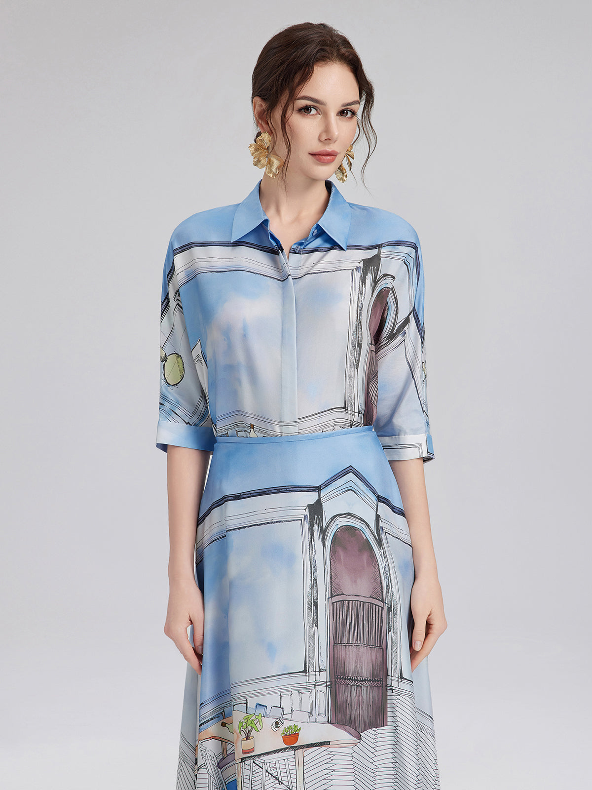 Final Sale | Silk Twill Printed Shirt (100% Silk)