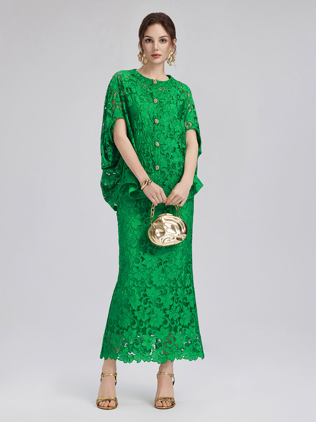 Lace Appliqué Emerald Pencil Skirt