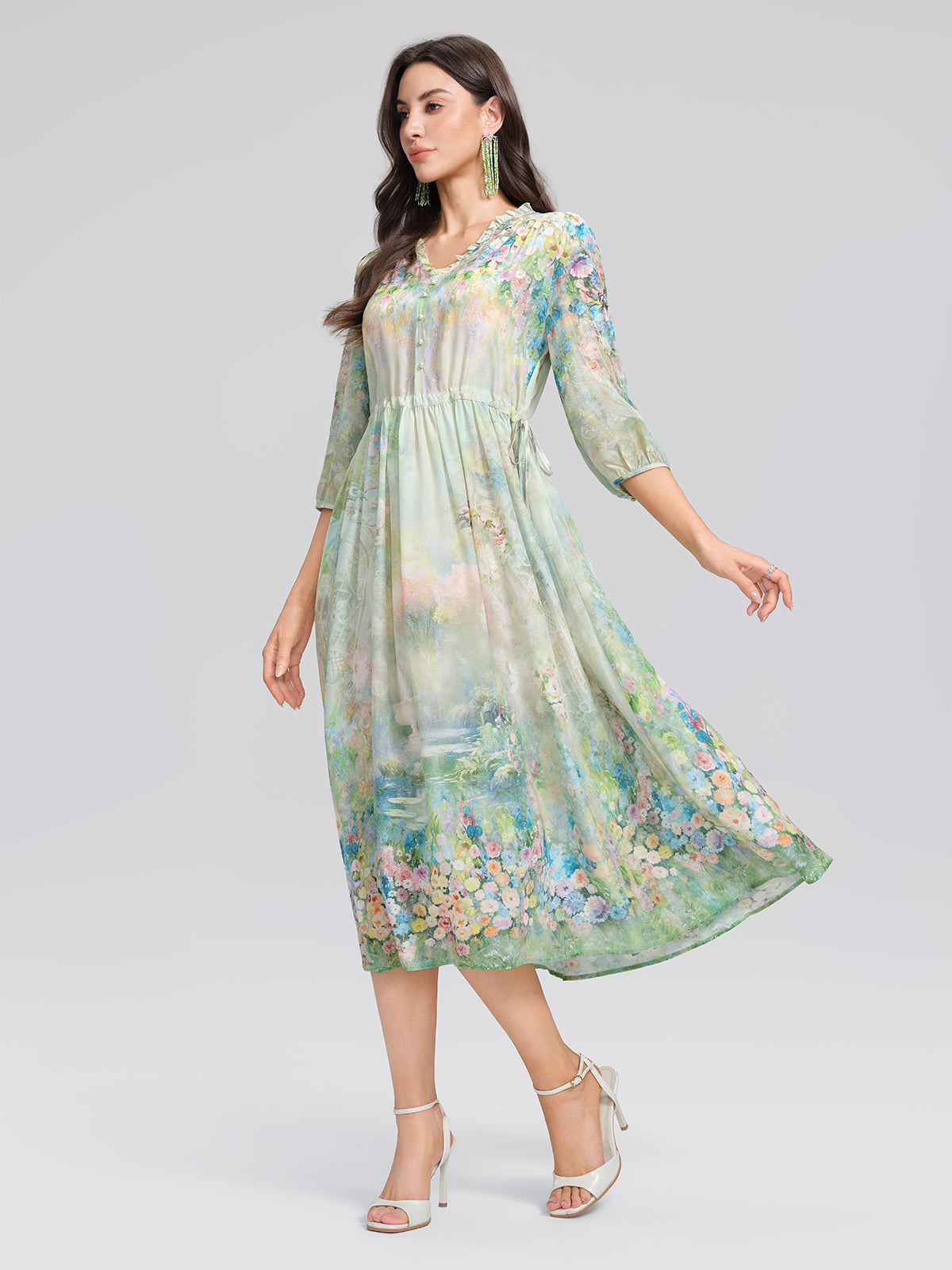 100% Silk Monet Garden Print Dress