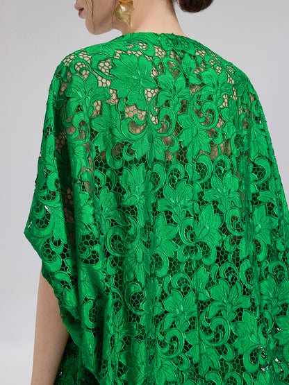 Lace Appliqué Jewel-like Buttons Emerald Top