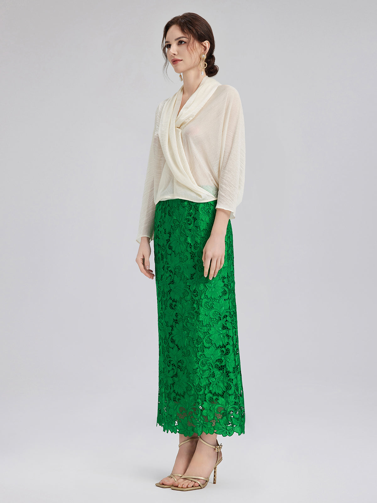 Lace Appliqué Emerald Pencil Skirt