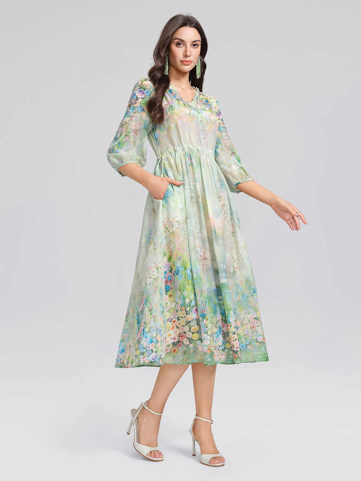 100% Silk Monet Garden Print Dress