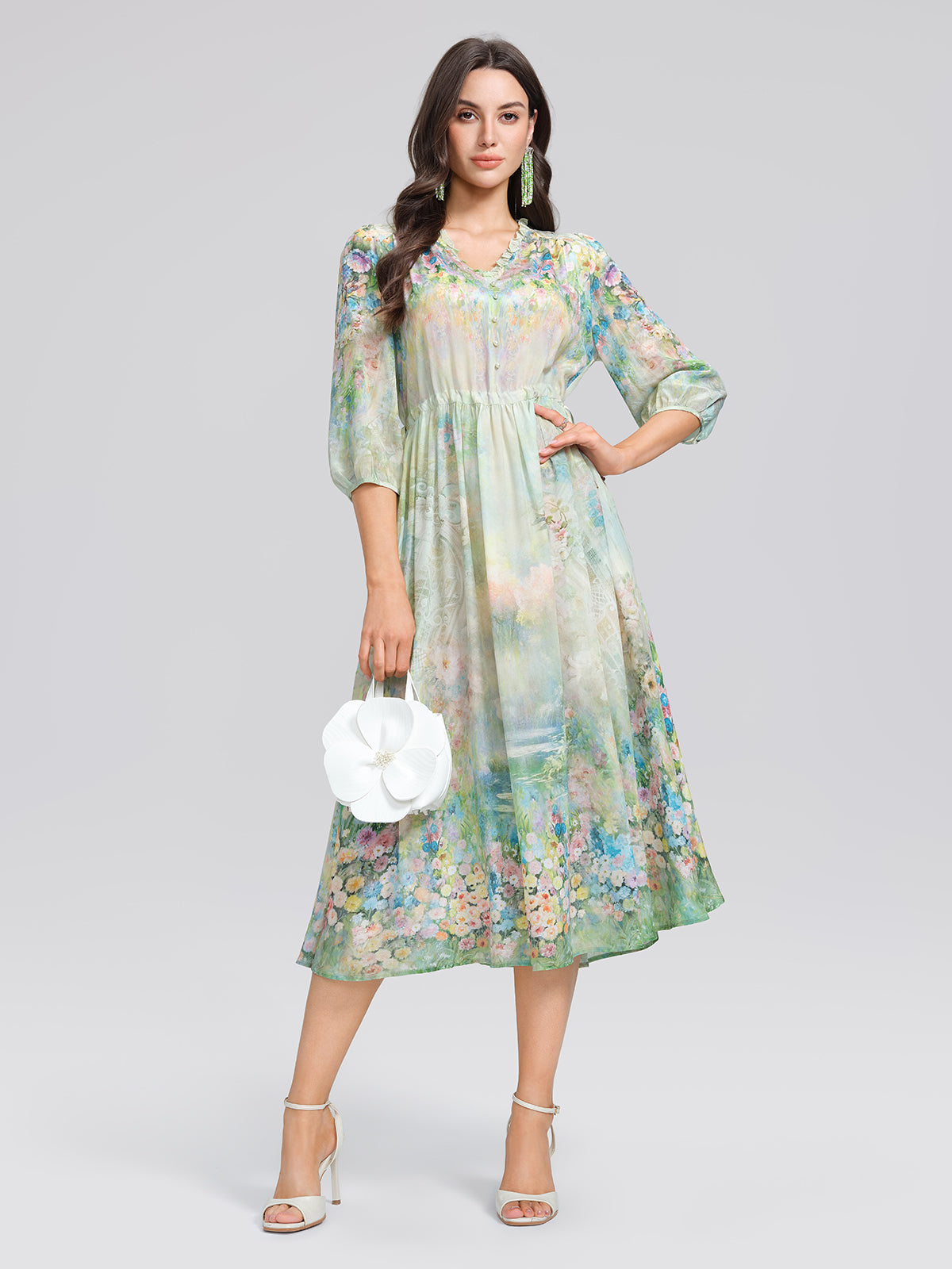 100% Silk Monet Garden Print Dress