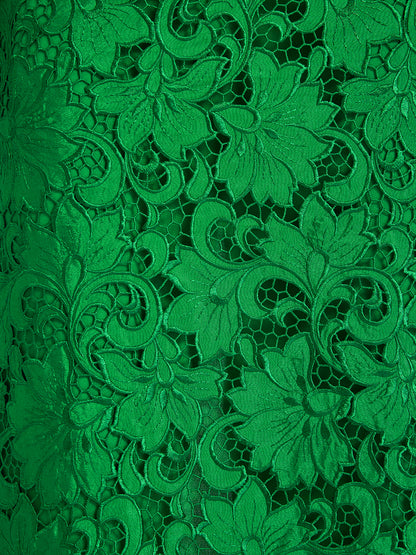 Lace Appliqué Emerald Pencil Skirt