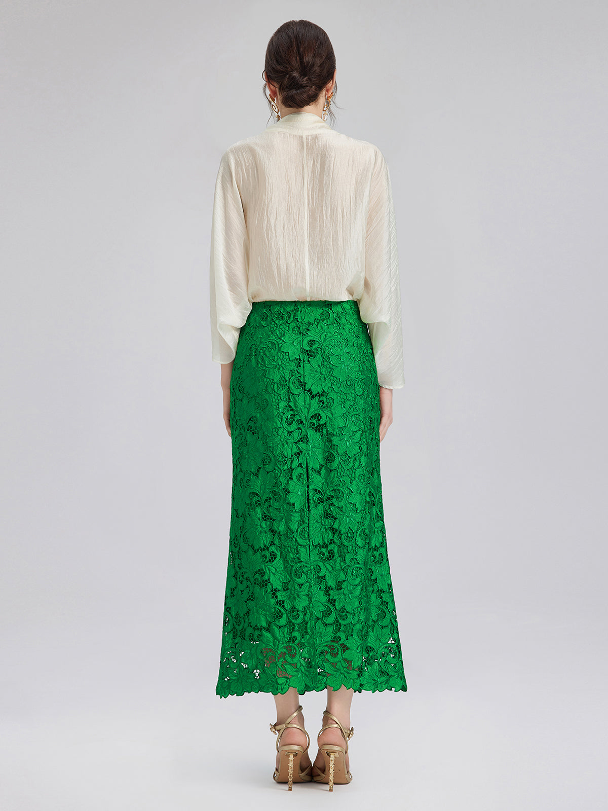 Lace Appliqué Emerald Pencil Skirt