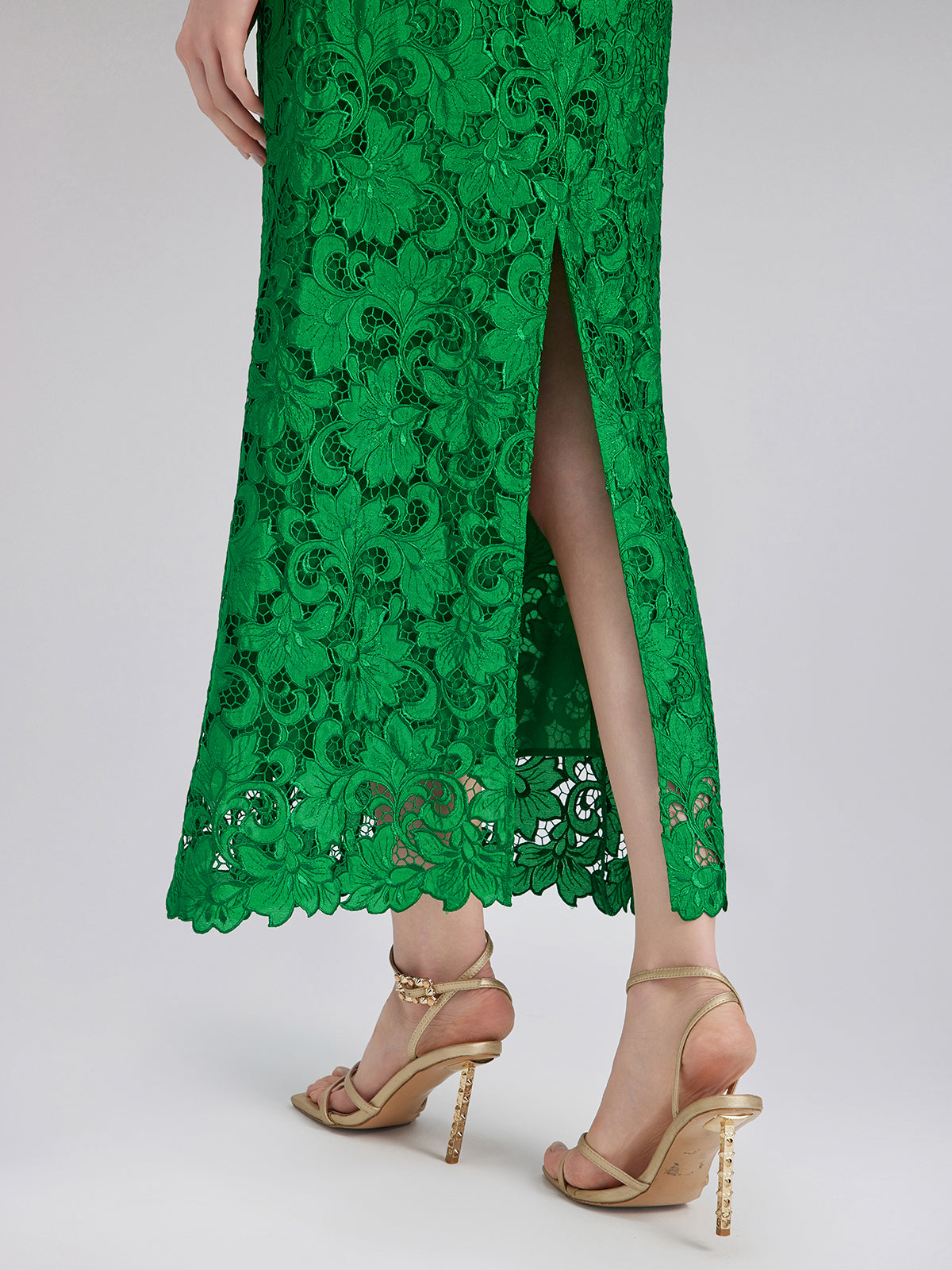 Lace Appliqué Emerald Pencil Skirt